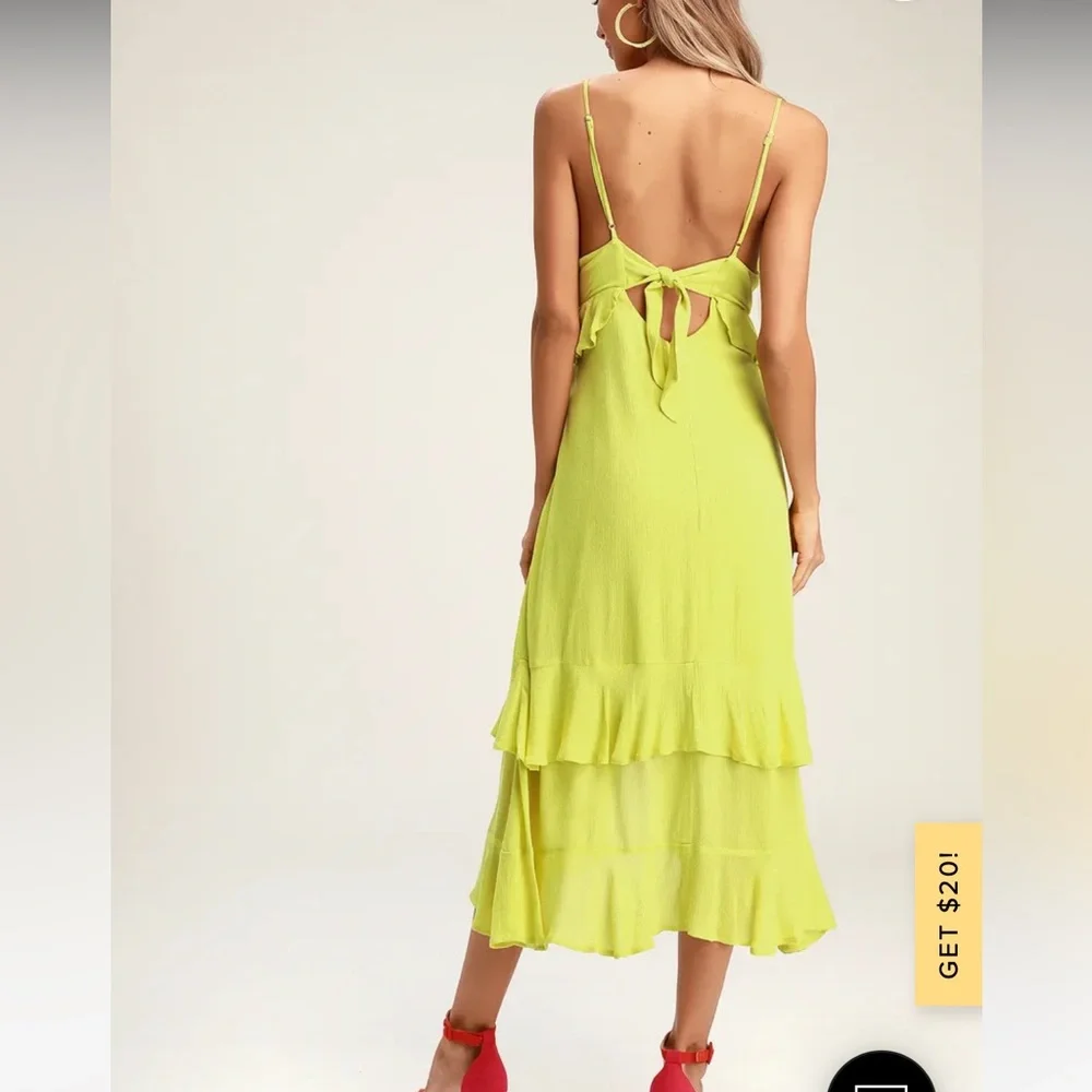 Lulus Island Time Ruffle Midi Dress Lune Green Size Small - Picture 2 of 5